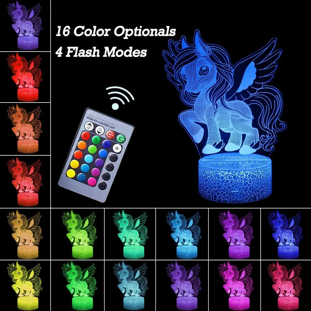 Nighdn 3D Unicorn Night Light LED Illusion Lamp Unicorn Nightlight for Kids Room Decor Christmas Birthday Gifts for Girls Boys