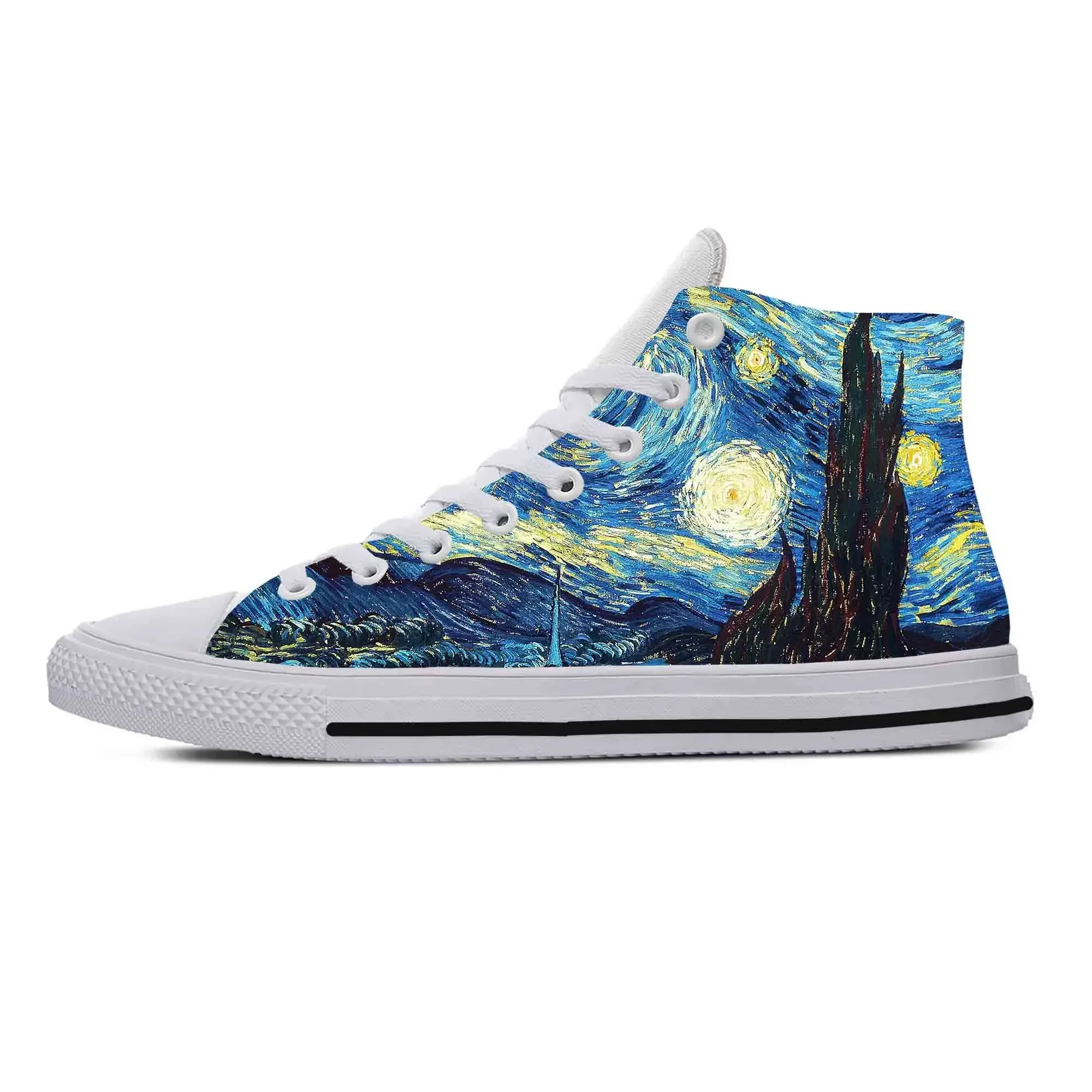 Vincent Van Gogh Starry Night Oil Painting Funny Casual Cloth Shoes High Top Comfortable Breathable 3D Print Men Women Sneakers