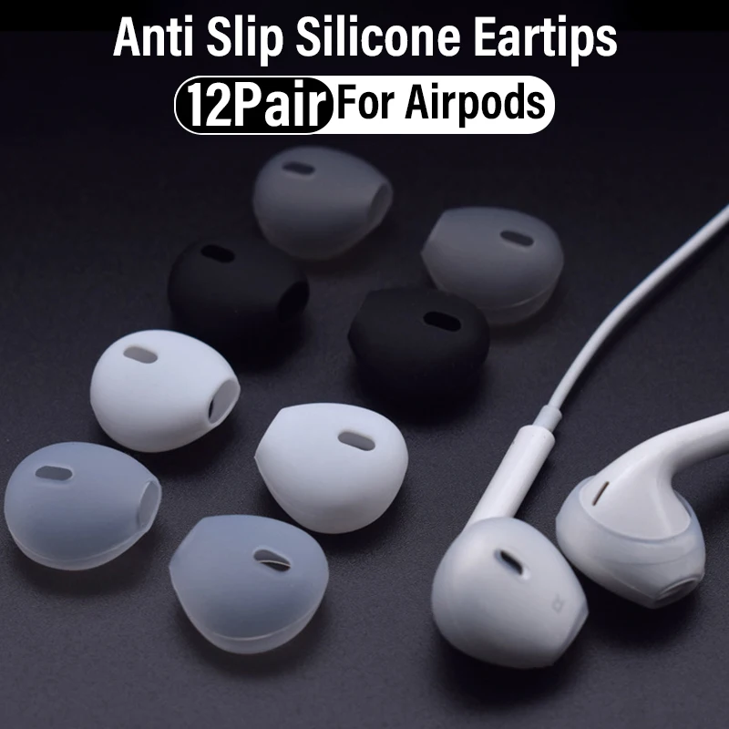 1-12Pairs For Airpods Anti-Slip Earphone Case Cover Earbuds For Air Pods Silicone Anti-Drop Replacement Eartips Ear Caps