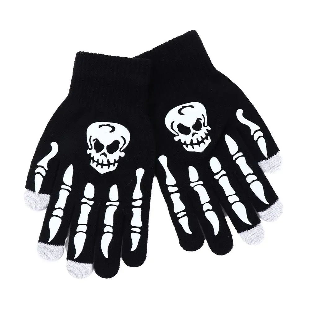 Keep Warm Hand Bone Male Skull Non Slip Halloween Luminous Mittens Full Finger Gloves Fashion Accessories Half-finger Gloves