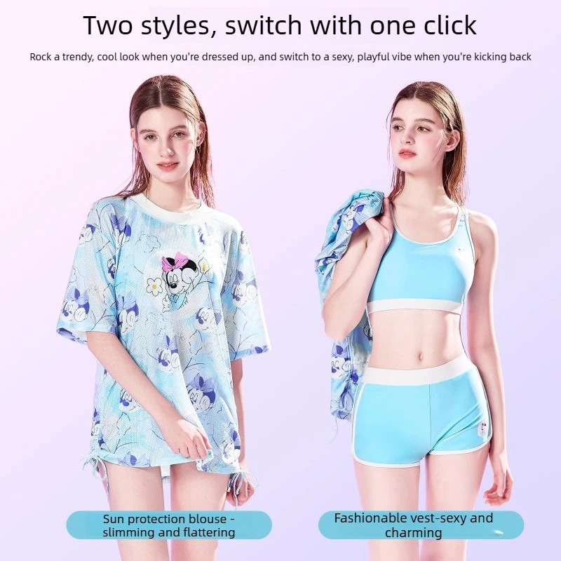 

2025 Disney-Inspired Sun-Protective Three-Piece - Women's Two-Piece + Cover-Up, Versatile Bathing Suit for Beach & Hot Springs