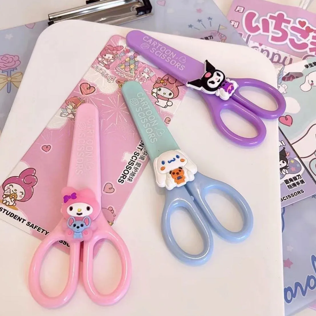 Sanrio Kuromi Cinnamoroll Melody Hand Made Scissors Kawaii Children Safety Silicone Shell Kid Stationery School Supplies Gift