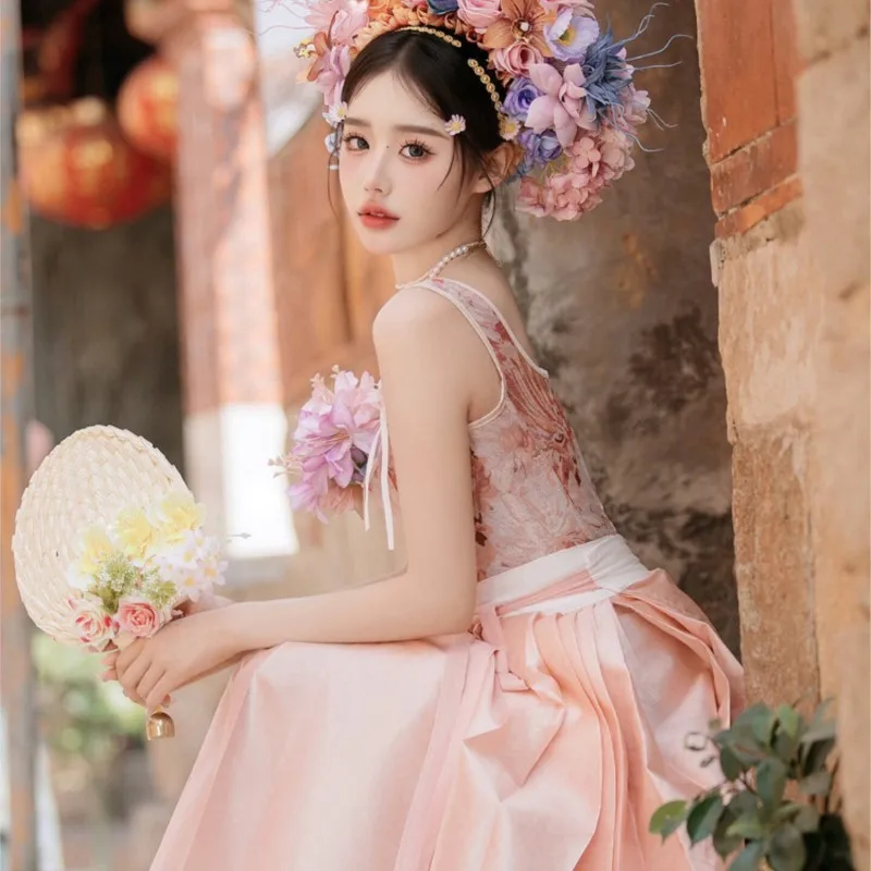 Neue Haarblumen-Kopfbedeckung für Damen, rosa Kleid, Brust-Set