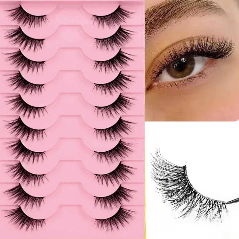 GIOIO Halbe Wimpern, natürliches Aussehen, 10 Paar dicke Katzenwimpern, 10 mm, Wispy-Wimpern mit kurzen falschen Wimpern BY01