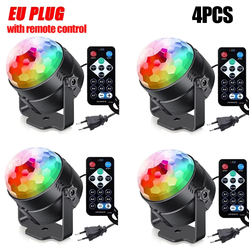 RGB LED Stage Disco Light Roterende DJ Ball Strobe Afstandsbediening Geluidscontrole Magic Dance Car Kerstcadeau Party Club Laser Show Lamp