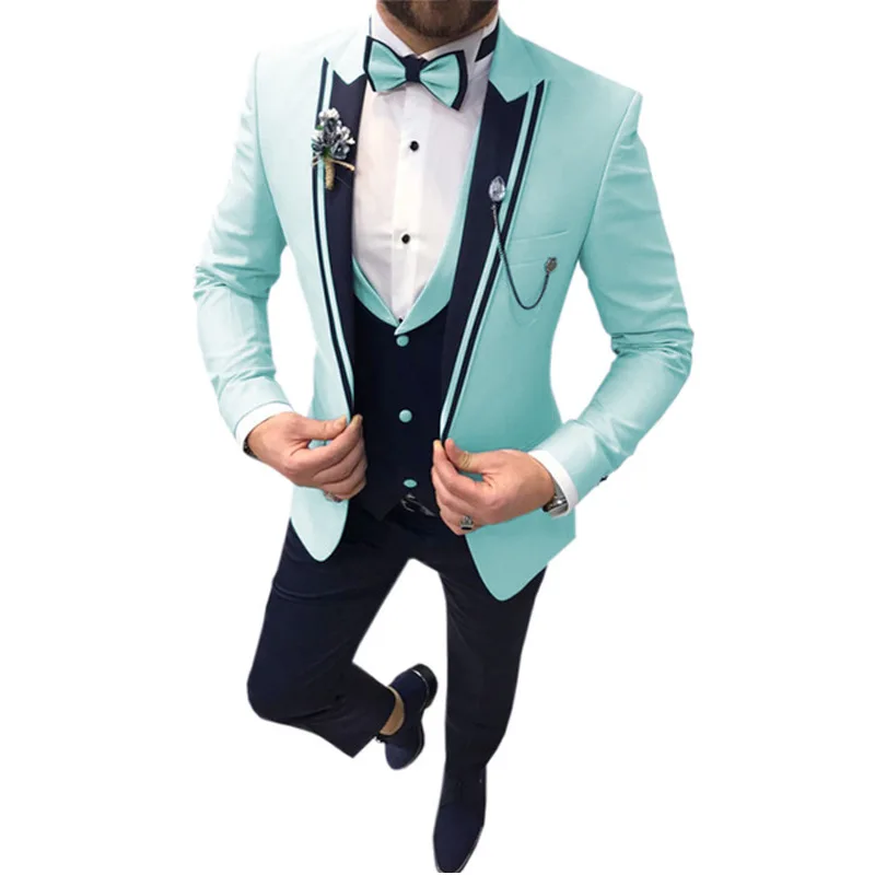 Men's Business Set 3-piece Casual Commuter Office Wedding Performance Evening Dress Set (Suit+Tank Top+Pants)