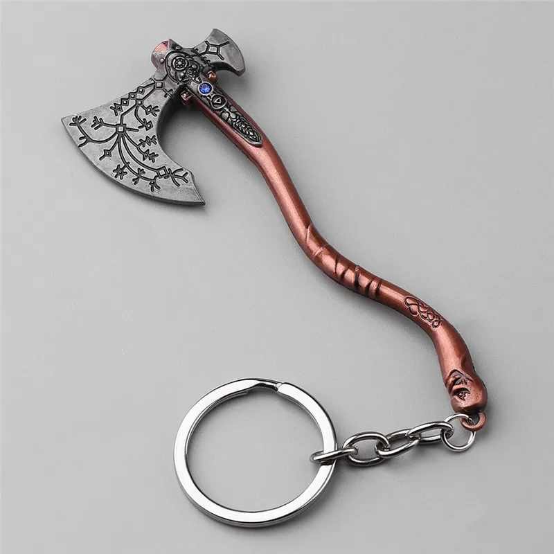 Punk Fashion Jewelry God Of War 4 Kratos Axe Keychains Exquisite Crystal Carved pattern Axe Pendant key holder Souvenir jewelry