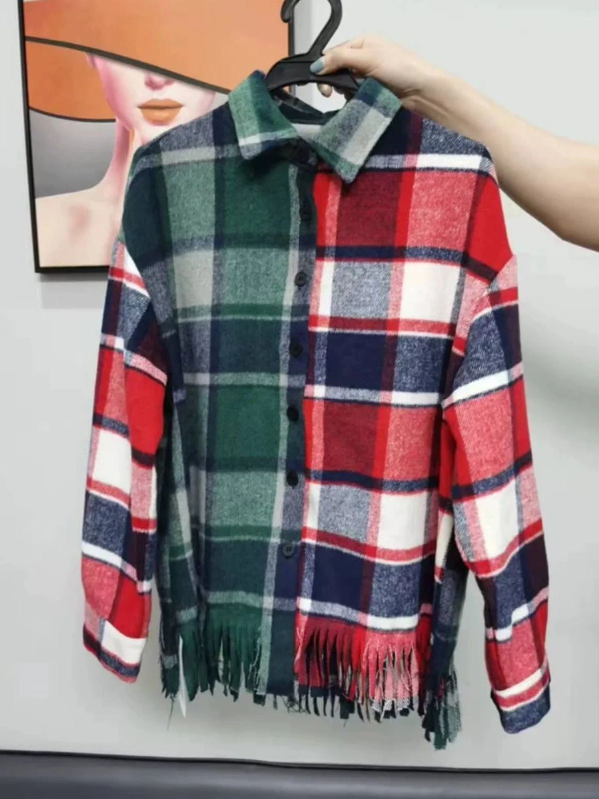 

SuperAen Korean Style Patchwork Design Tassel Shirt for Spring and Autumn 2025 New Retro Turn-down Collar Women Oversize Shirts