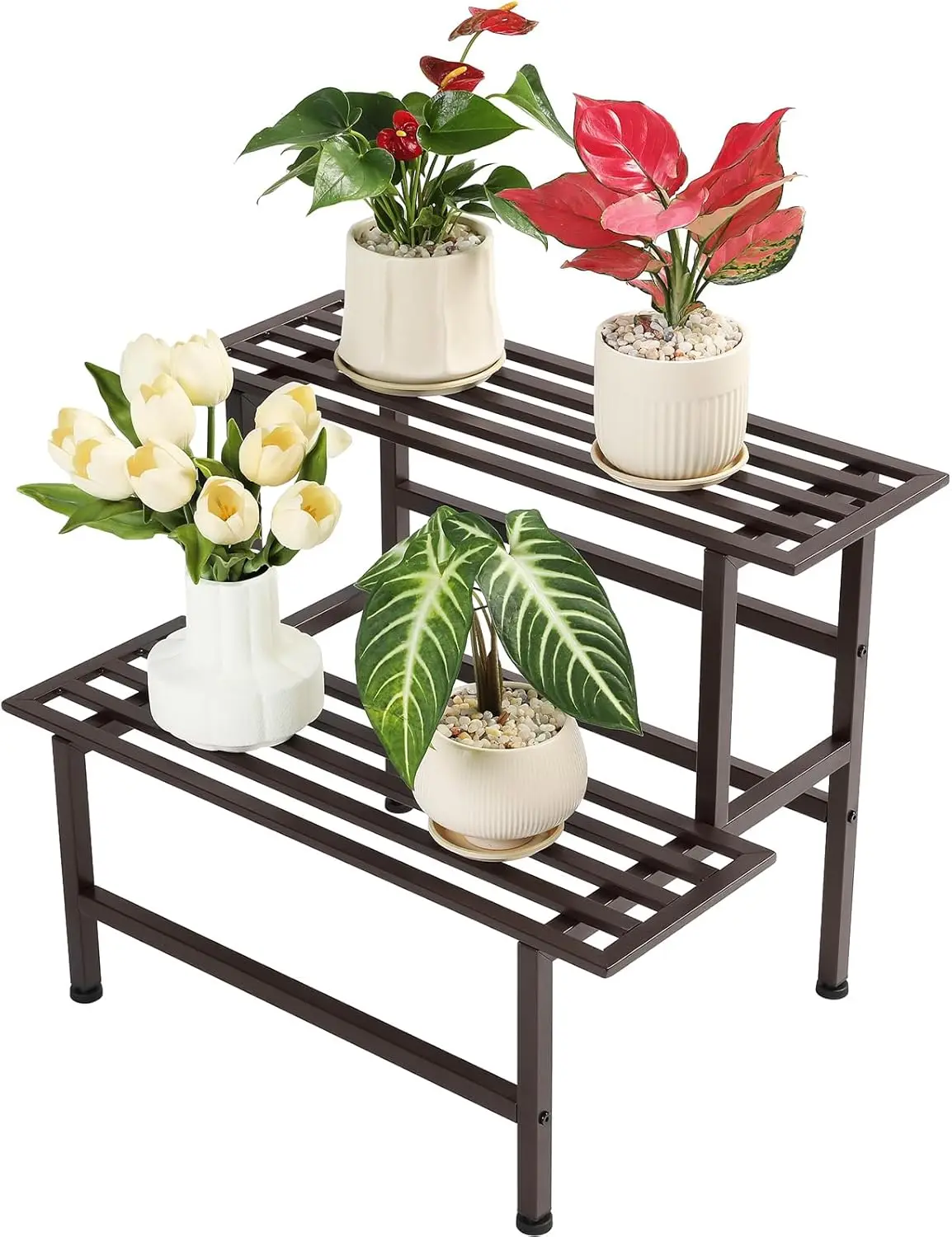 

2-Tier Heavy Duty Metal Plant Stand for Indoor and Outdoor Use, Rustproof and Adjustable, Holds Up to 240 lbs