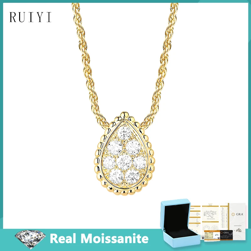 

2.5mm Full Moissanite Water Drop Pendants Necklaces for Women Lab Diamond Pass Test 925 Sterling Silver Plated 18k Gold Jewelry