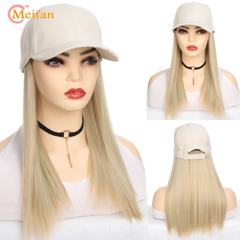 MEIFAN-Peruca sintética encaracolada, peruca fofa, cabelo natural com chapéu, boné de beisebol, conexão natural, chapéu trucker ajustável