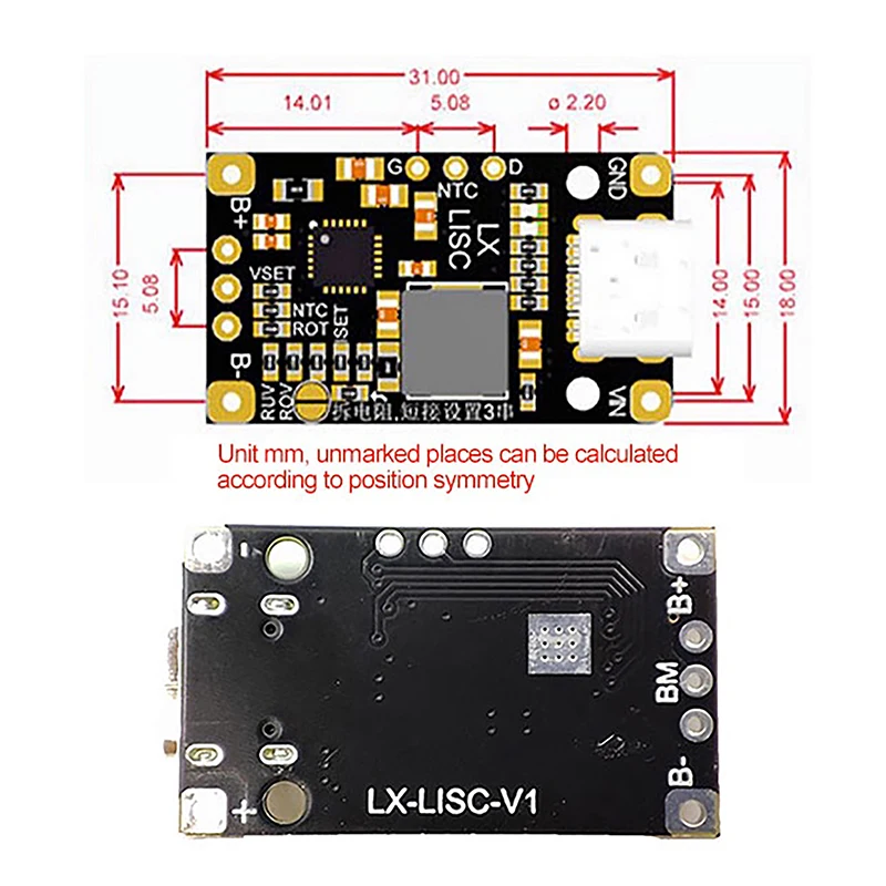 Batería de litio de 3,7 V compatible con equilibrio de carga rápida con luz indicadora, módulo de mejora de carga USB tipo C