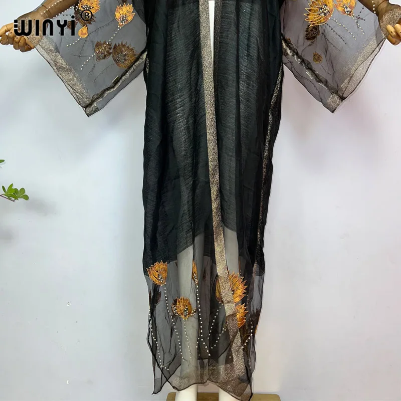 WINYI Kimonos donna di alta qualità ricamo di seta Cardigan manica lunga camicetta femminile allentato Casual beach Cover Up party kaftan