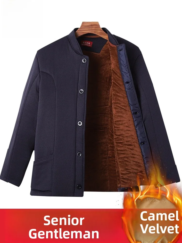 

Thiened Camel down Fce Lined Cotton Jaet for Middle Aged And ly Men Winter Warm Outerwear ort Busin Casual S...