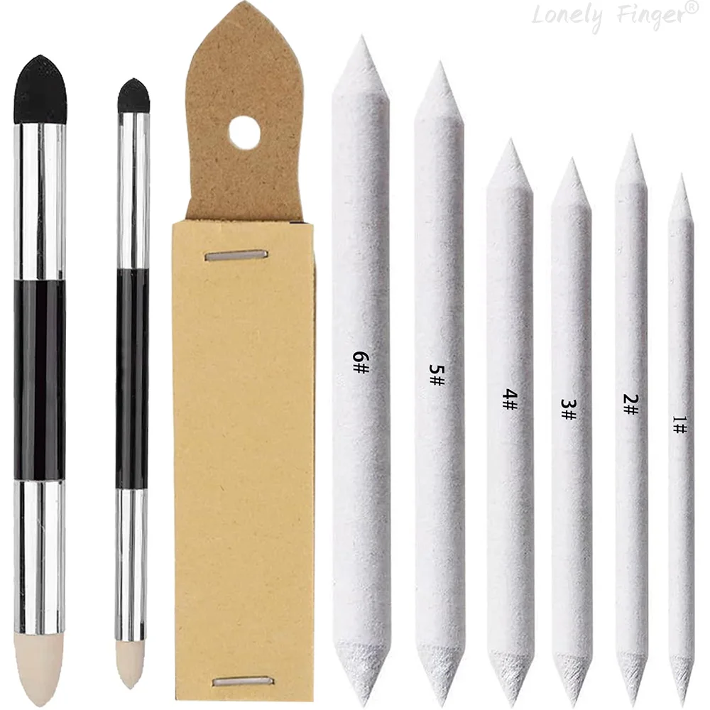 Blending Stump, 9pcs Blending Stumps, Blending Sponge Pens and Sandpaper Pencil Sharpener, Washable Reusable, Paper Art Blenders
