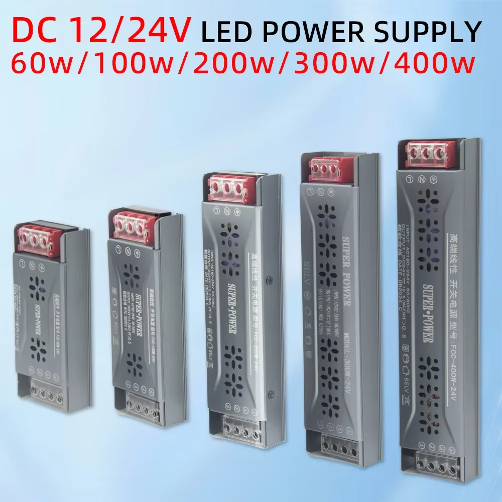 Fonte de alimentação de comutação dc 12v 24v AC190-240V transformadores de iluminação mudo 60w 100w 200w 300w 400w adaptador de alimentação de driver de luz led