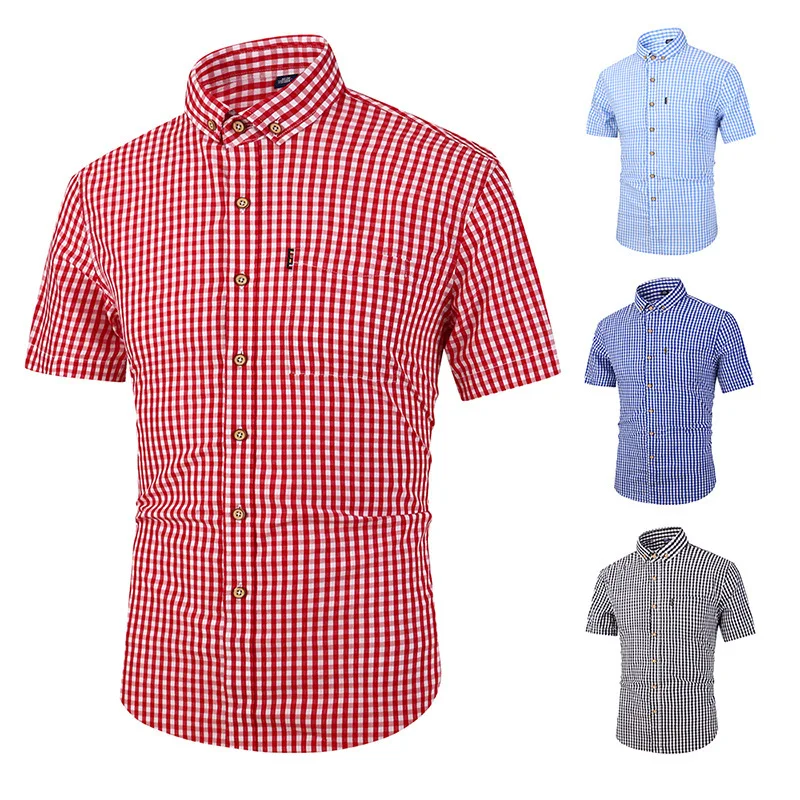 Men's Summer Plaid Shirt High-End Breathable Short Sleeve Casual Slim Fit Cotton Shirt Jacket