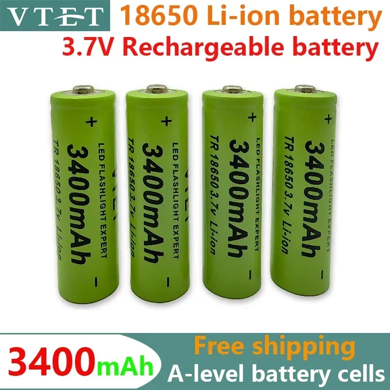 2024 New18650 3.7V 3400mAh Rechargeable Battery for Flashlight Torch Headlamp Li-ion Rechargeable Battery Drop  FAN Toy Reusable