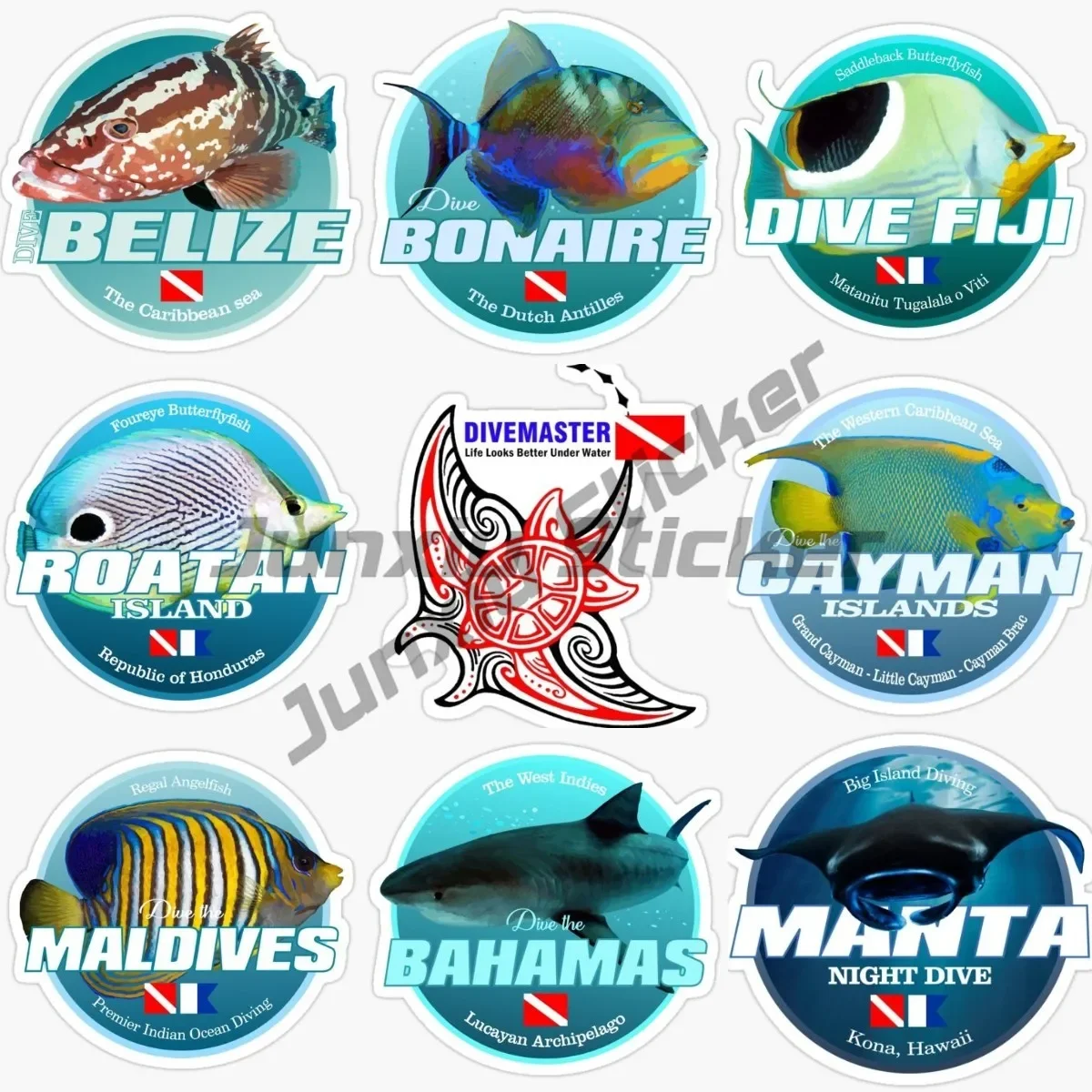 

Scuba Diving Diver BELIZE BONAIRE DIVE FIJ CAYMAN MALOIVES Stickers and Decals PVC Vinyl Waterproof Material Quality