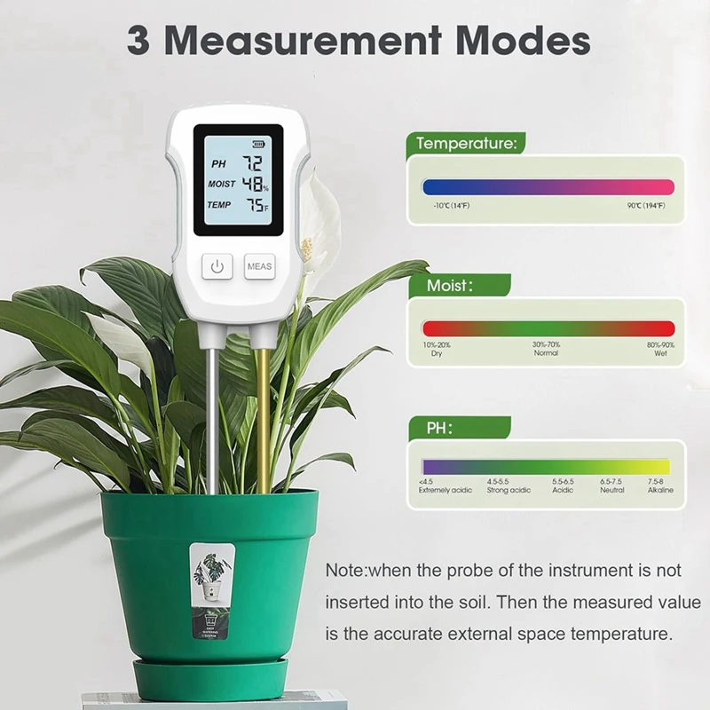 3 In 1 Soil Moisture Meter, Digital Plant Moisture Meter For Temperature/Soil Moisture/PH Meter, Soil Test Meter