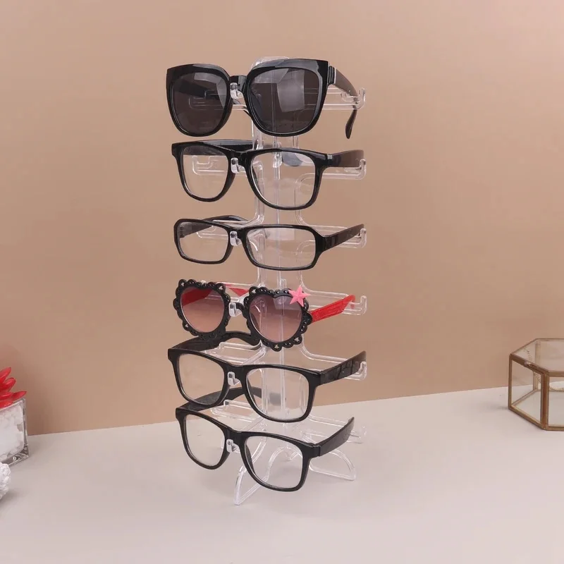 Plastic Sunglasses Display Rack, Eyeglasses Storage Holder Stand, Space Saving Glasses Organizer Shelf for Home
