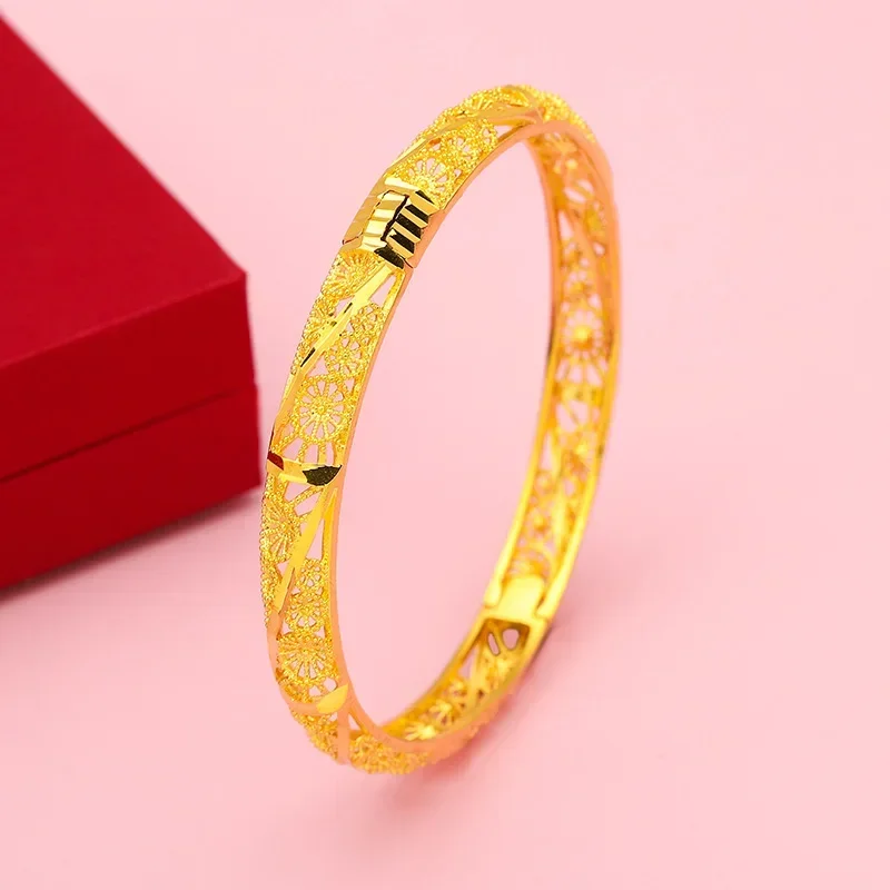 Lujosa pulsera de oro AU750, pulsera hueca de 18K, hebilla ancha, joyería festiva para boda para mujer