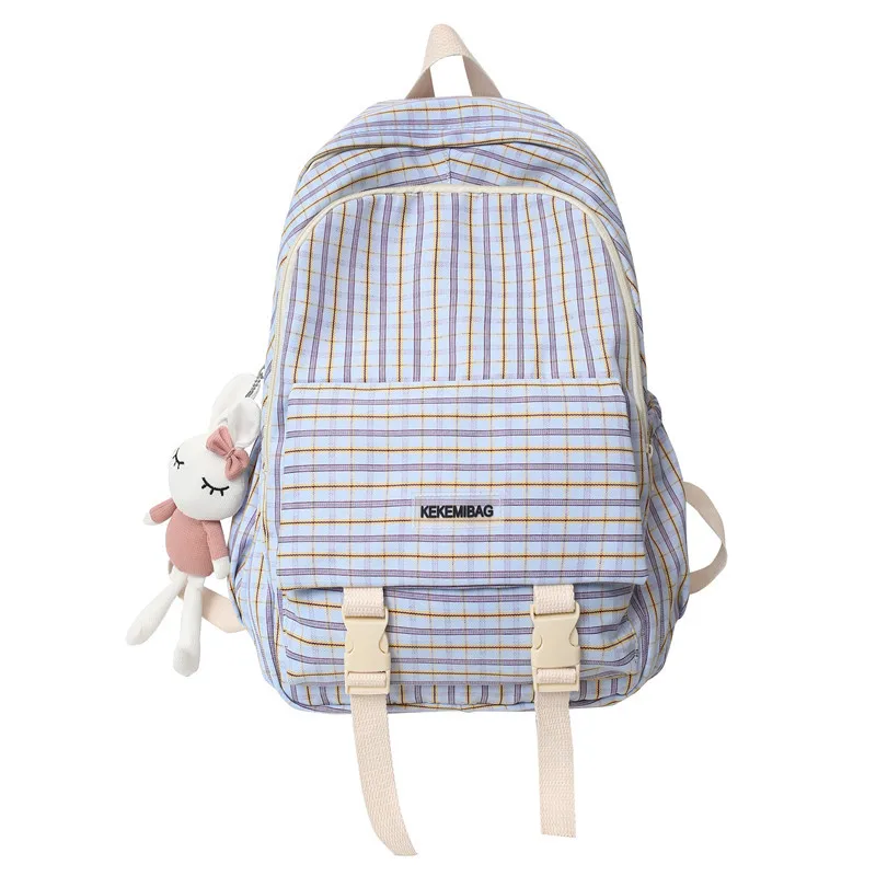 Mochila a cuadros de gran capacidad para mujer, mochilas minimalistas japonesas para estudiantes de secundaria, mochilas escolares a cuadros