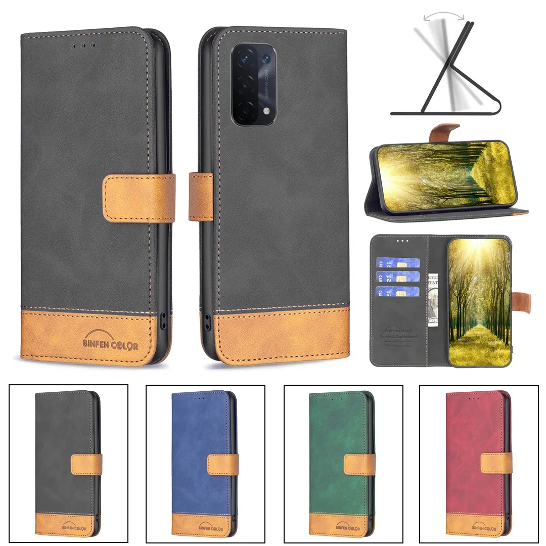 Jointed Leather case Anti-fall Wallet Flip Phone Case for OPPO A17 A15 A16 A16S A54S A55 A54 A7 A72 A52 A92 A74 4G/5G REALME C30