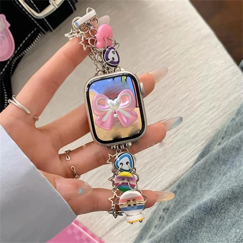 Cute Candy Color Button Chain For Apple Watch 8 7 6  SE 5 4 3 Band 38 40mm 41mm 42mm 44mm 49 Strap For Apple Watch Series 45mm