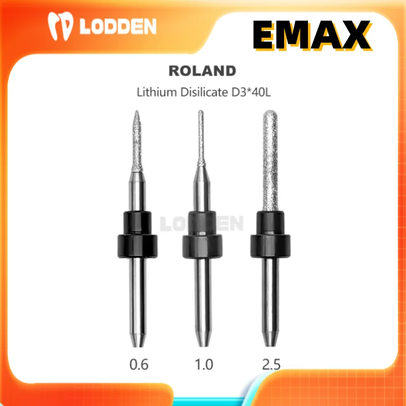 

Dental Milling Burs for Roland Lithium Disilicate Grinding Burs Tool Denture Lab Materials 0.6/1.0/2.5mm D3 Shank40L