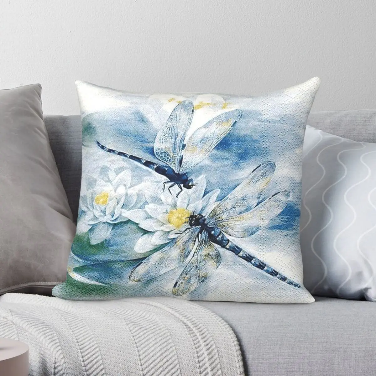 Dragonfly Wings Square Pillowcase Polyester Linen Velvet Creative Zip Decorative Throw Pillow Case Home Cushion Cover