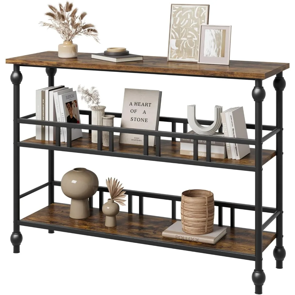 

43" Console Table, 3-Tier Entryway Narrow Side Table with Shelves, Sofa Table for Living Room, Hallway, Bedroom, Rustic (Brown)