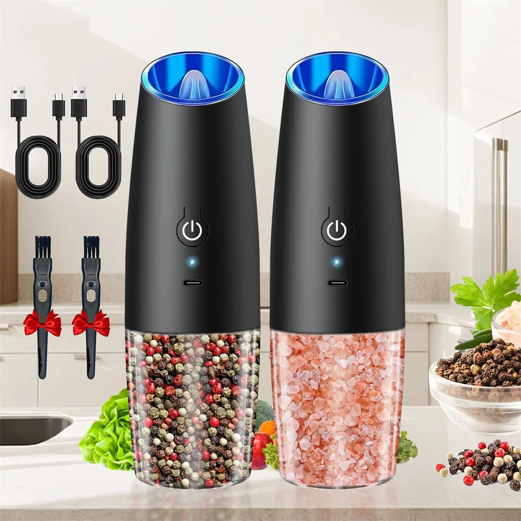 

2PCS/SET Rechargeable Electric Salt and Pepper Grinder set, Gravity Electric Salt Pepper Mills Automatic Pepper Shakers