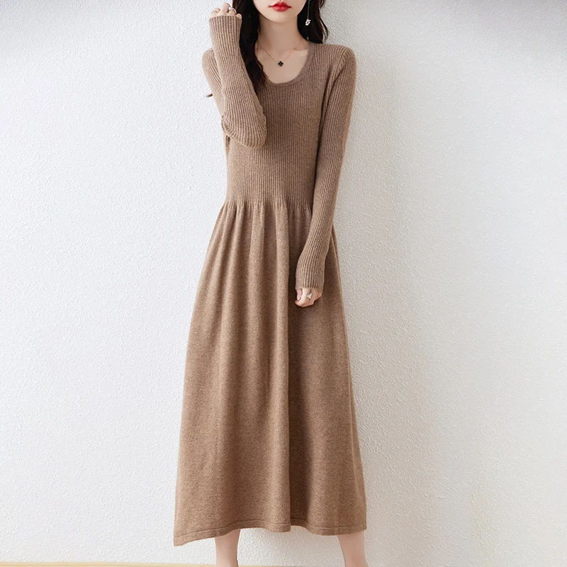 Winter Cashmere Dresses for Women, 100% Wool Knitted Clothing, Long Style, 5Colors, Female Jumpers, New Arrival, 2023,SY01