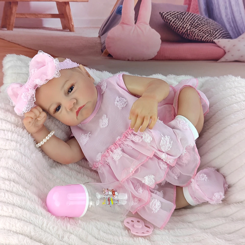 46CM完成済みリボーンドール新生児フルビニールドールソフト手描きヘア3D肌色血管見えるおもちゃ女の子幼児ギフト