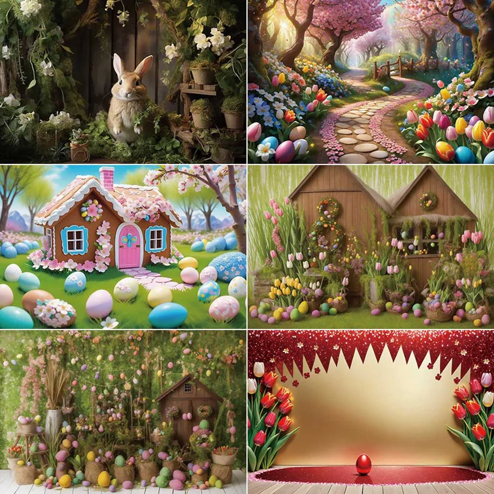 MOON.QG Easter Garden Background Photography Forest Eggs Tulip Photozone Backdrop Baby Photo Studio Photocall Supplies