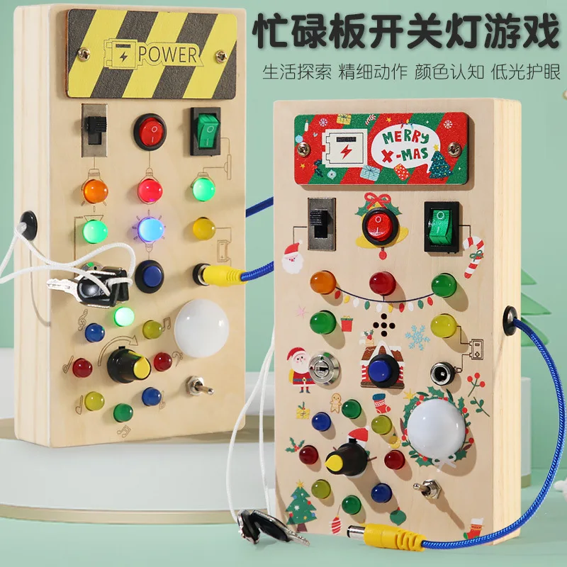 

Wooden Busy Board LED Light Switch Educational Busy Light Button for Early Learning