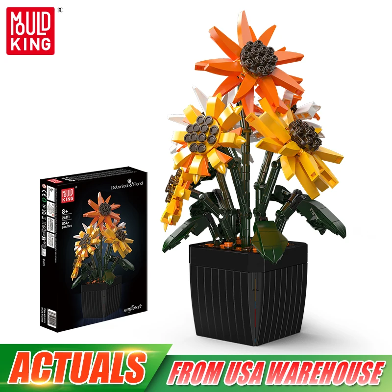 Mould King 24111 ramo de flores de juguete, conjunto de bloques de construcción de girasol MOC, decoración, juego de ladrillos de flores, regalo de Navidad para niños