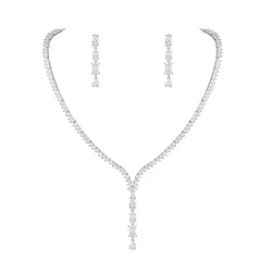 WEIMANJINGDIAN Brand High Quality Cubic Zirconia Elegant 4 Shapes CZ Bridal Wedding Necklace and Earrings Jewelry Set