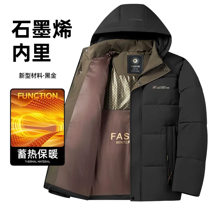 Men\'s New Winter 2024 Thickened Business-casual Cotton-padded Jacket with A Hat for Deep Winter Cold Protection.