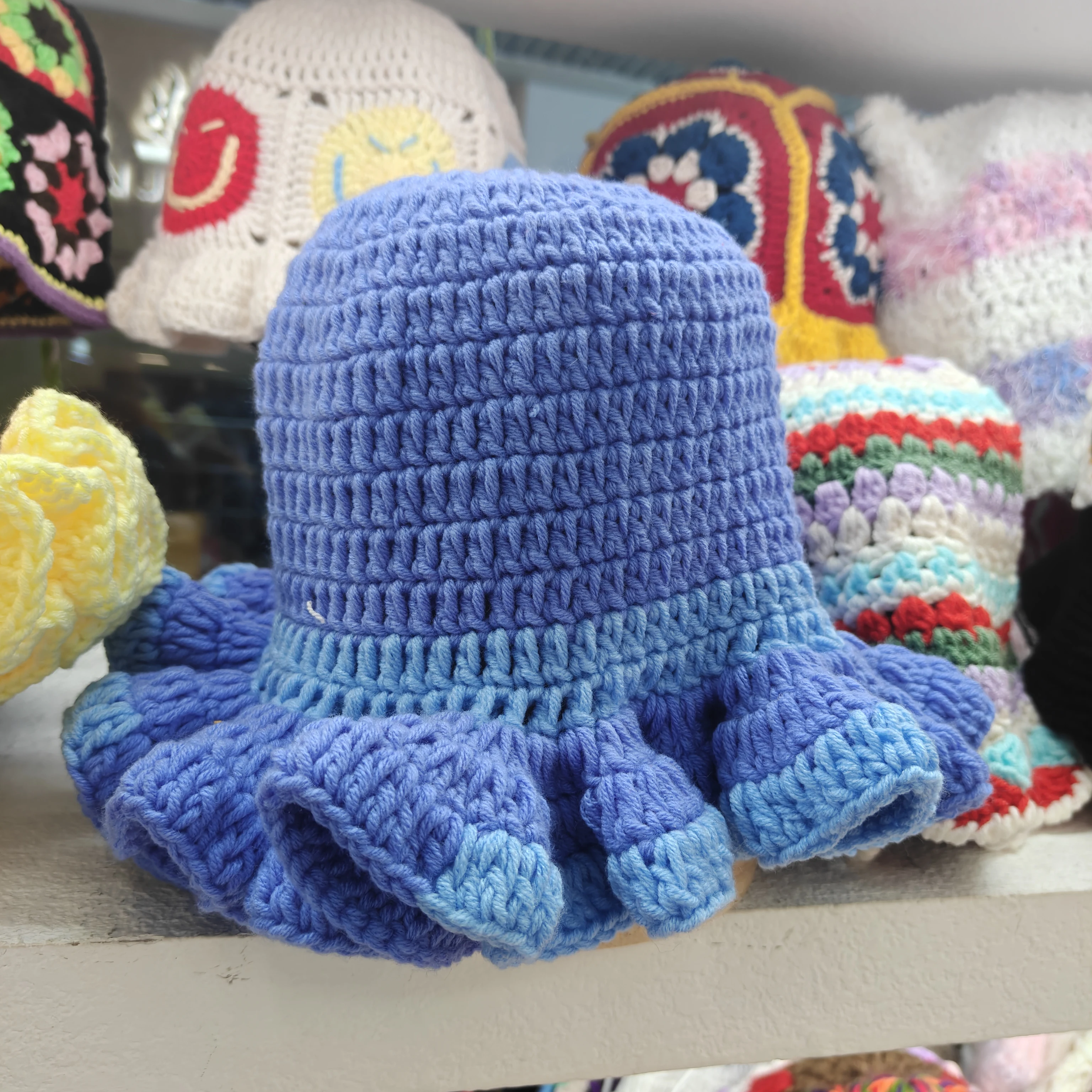 Ruffle Crochet Bucket Hats Handmade Crochet Hats Warm Stretch Knit Hat Women's Fashion Handmade Beanie Hat tool tentacle