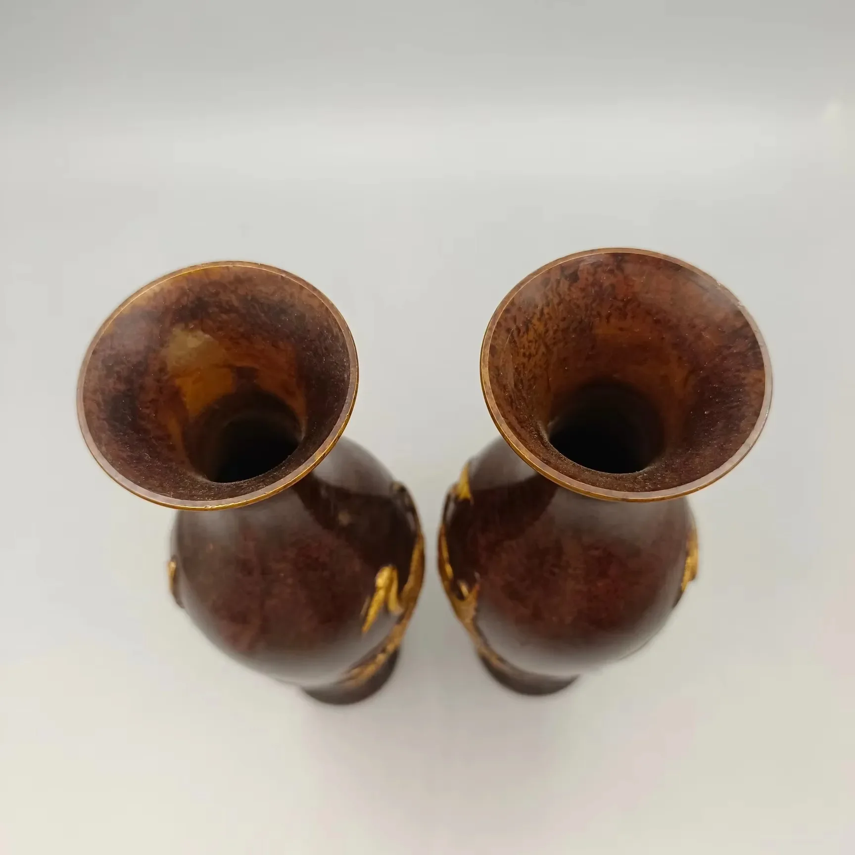 Two-piece Modern Vase Bronze Metal Vase Flower Pot Basket Nordic Home Living Room Retro Decorative Ornament Flower Arrangement