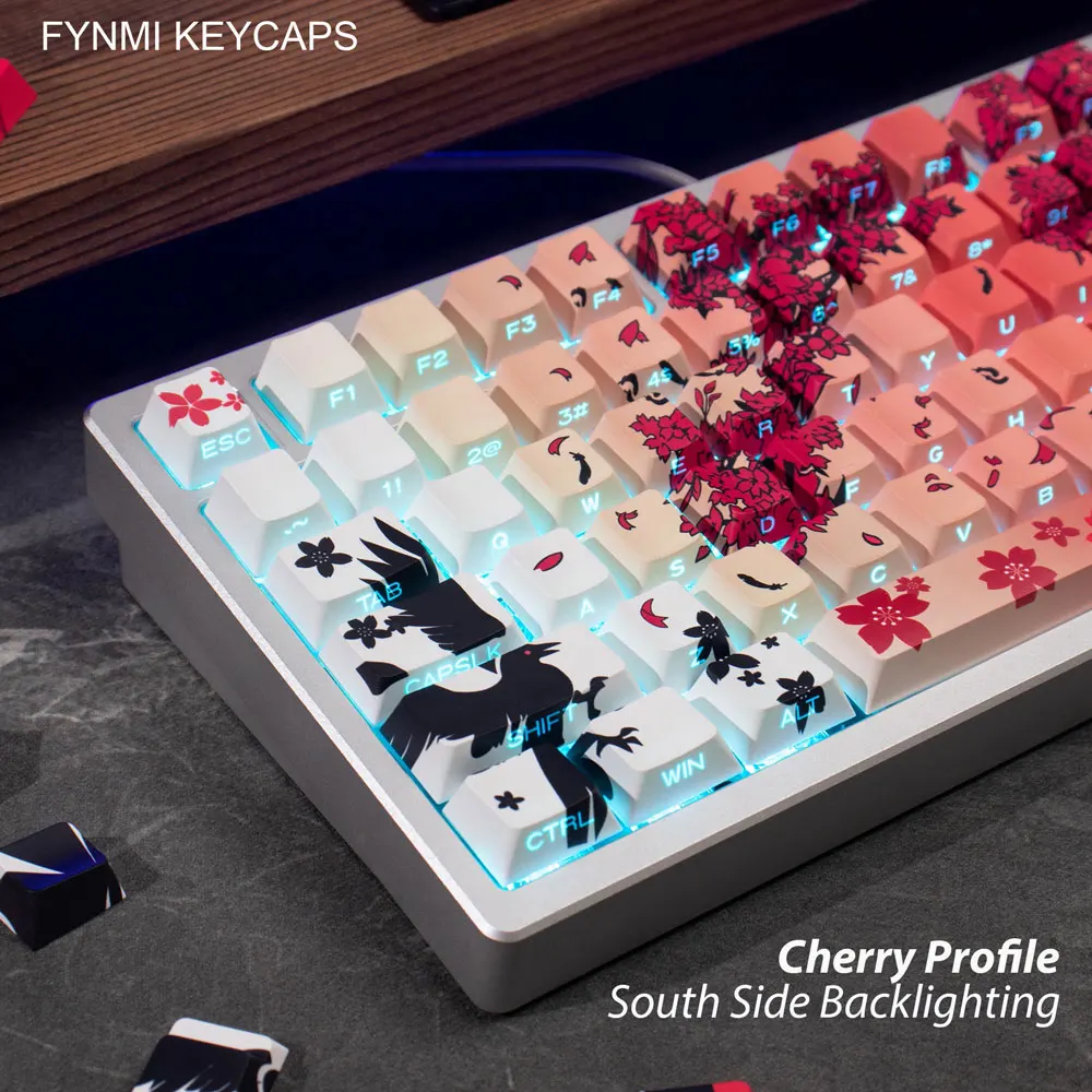 Raven Sakura ISO ANSI côté sud impression rétro-éclairage profil Cherry 131 touches PBT colorant Sublimation Keycaps pour Fynmi