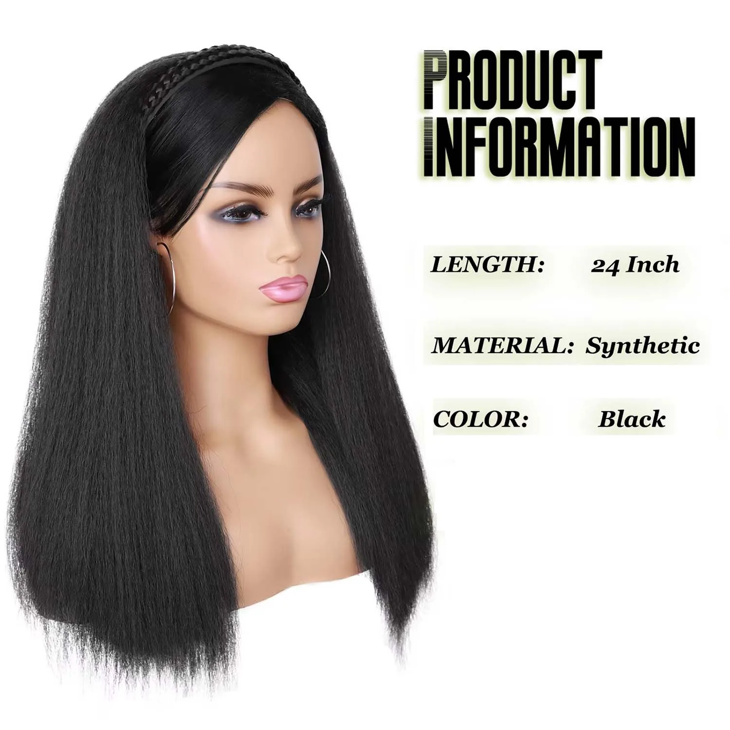 Mezza parrucca diritta Yaki con capelli intrecciati Parrucca diritta crespa per donne nere Parrucche sintetiche resistenti al calore per l'uso quotidiano