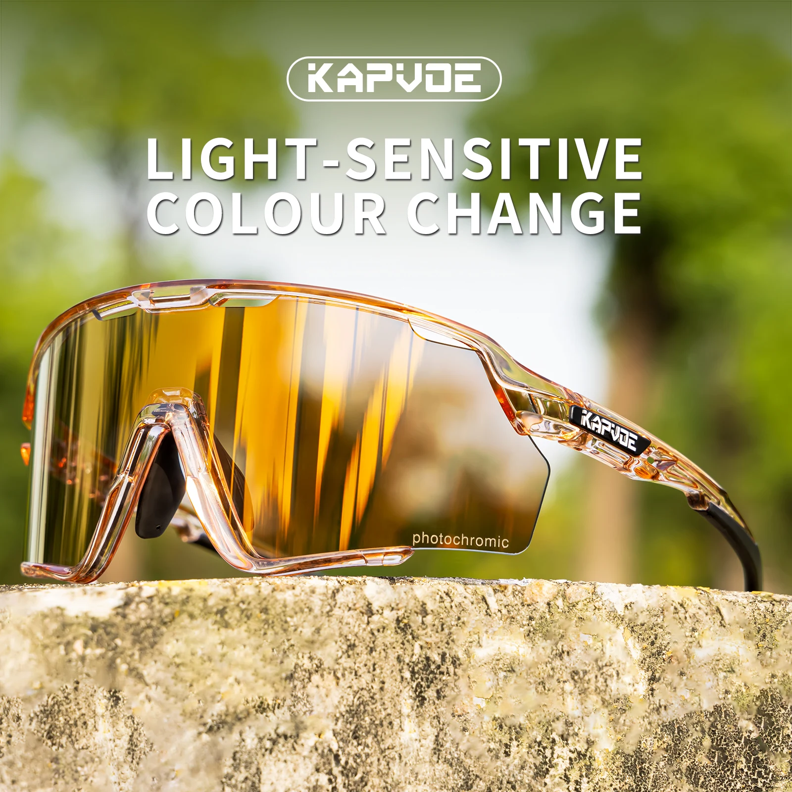 Kapvoe- Gold Photochromic Cycling Glasses Sport Men's Sunglasses for Men Bike Bicycle Woman Outdoor UV400 Bike Goggles Baseball