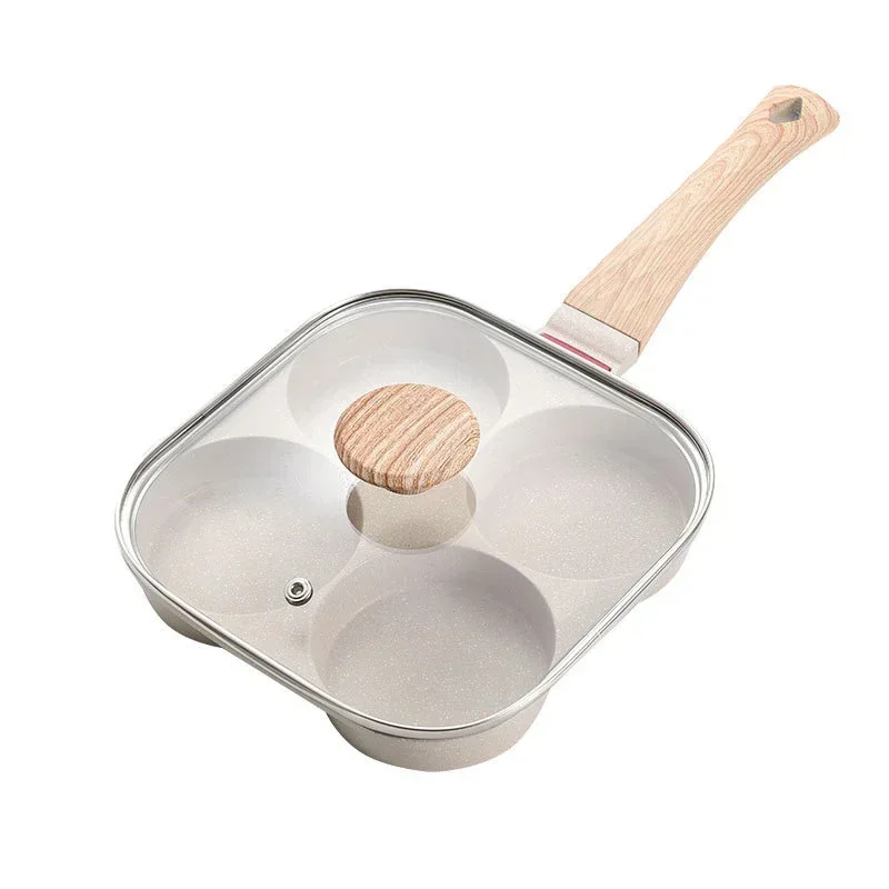 4-hole omelet pan with lid, Egg Burger cooking pan, home breakfast cooking equipment, Universal gas and duck