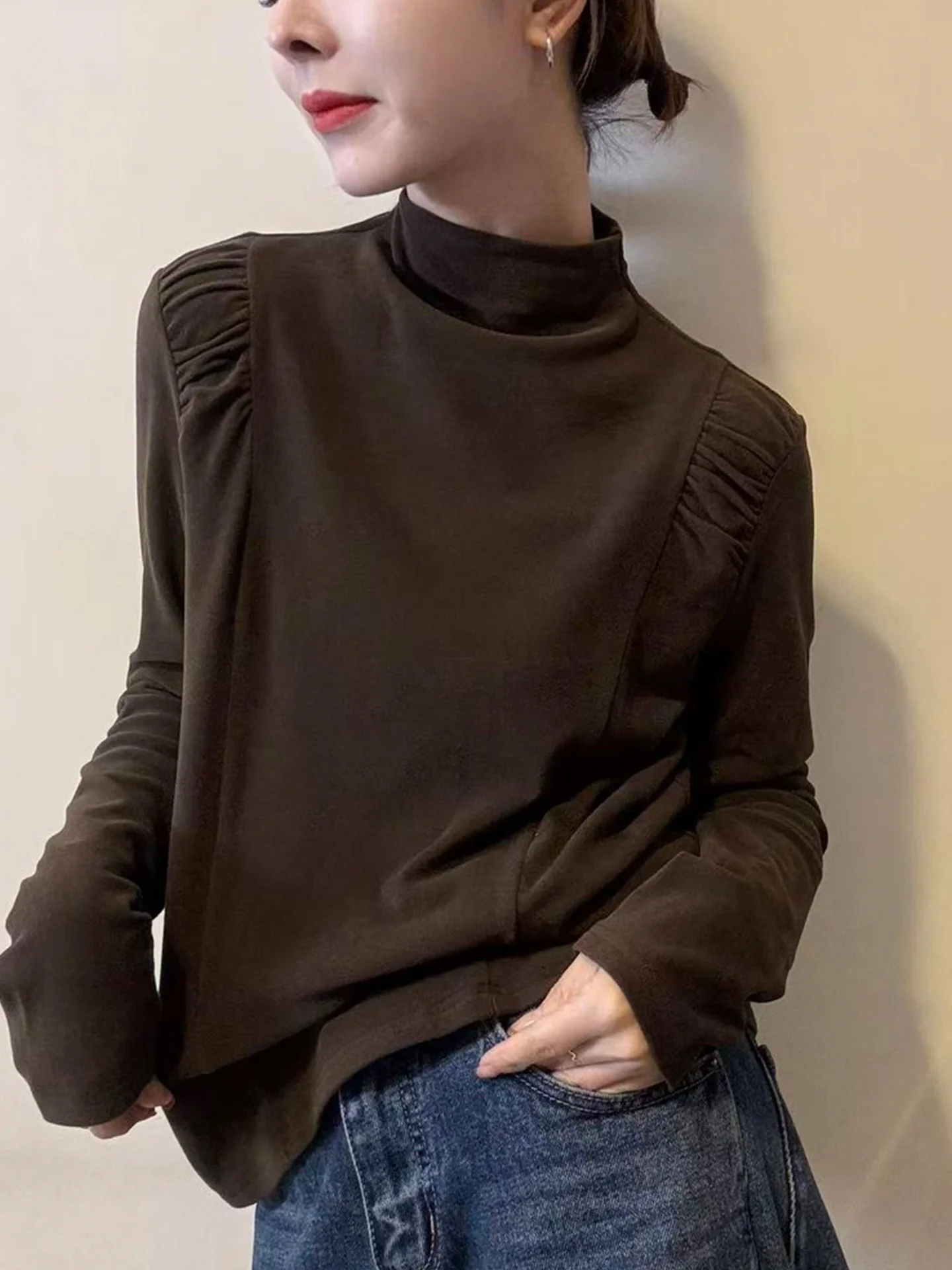 

Модный женский топ-база для зимы, корейская версия, для повседневной носки, однотонный