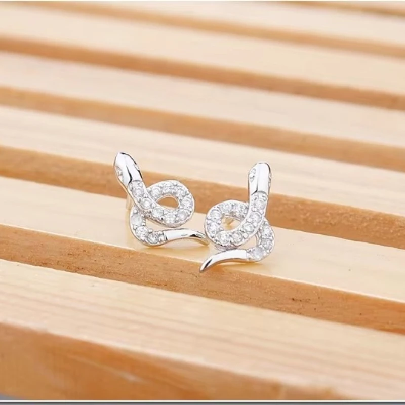 New Hot Fashion 925 Sterling Silver Crystal Snake Earrings for Women Girls Gift Fashion Statement Jewelry