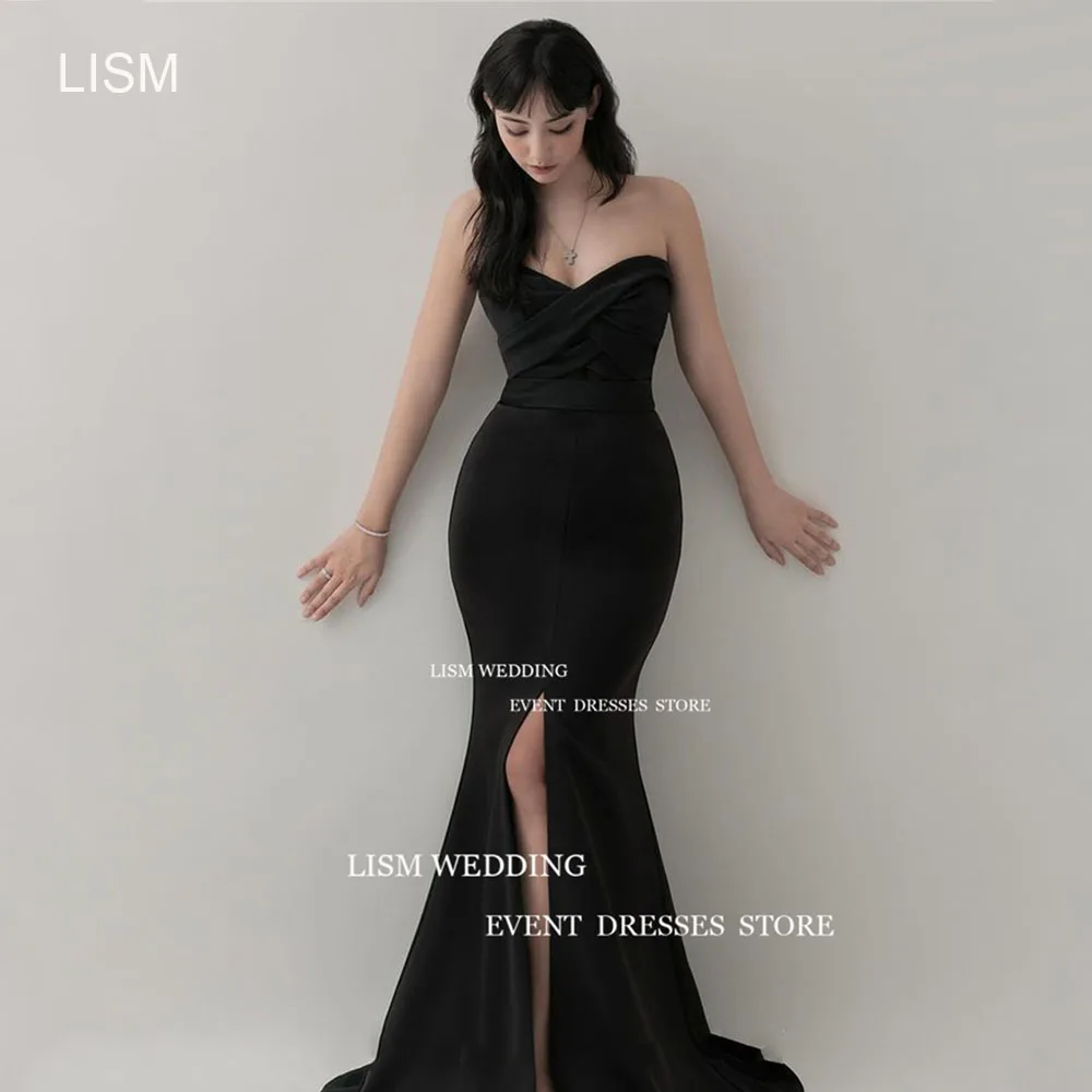 

LISM Sexy Black Cut Out Korea Evening Dresses Photos Shoot 2 Pcs Prom Formal Party Gown Custom Split Backless Reception Dress