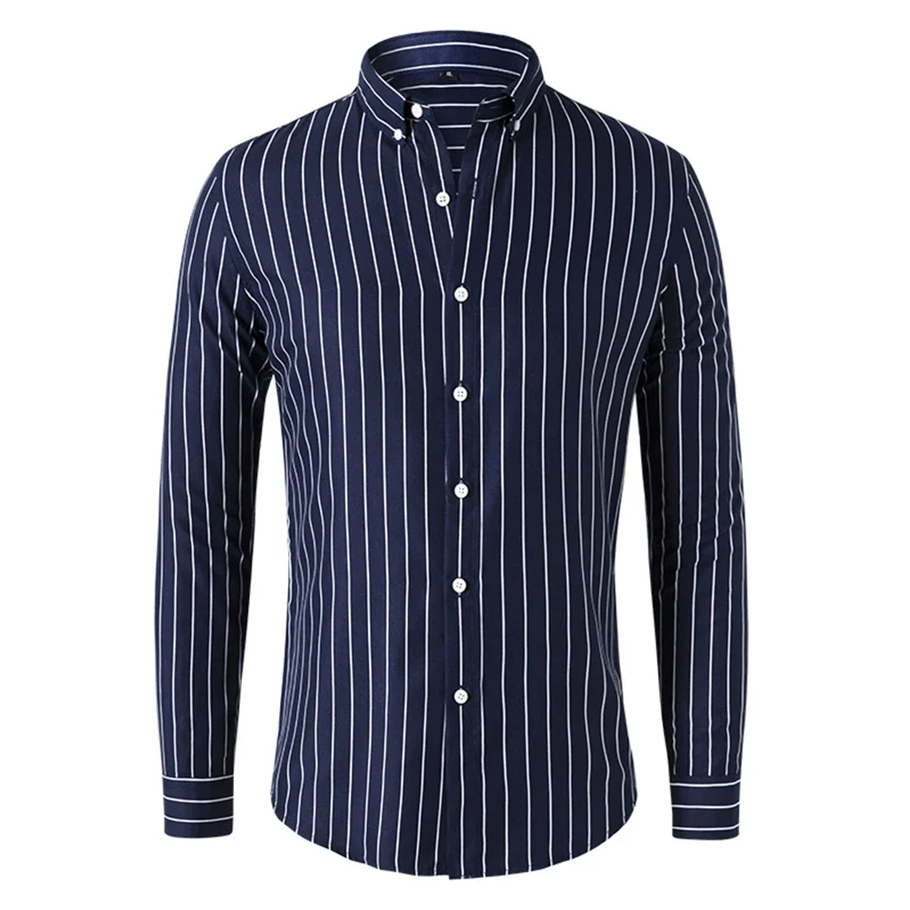 Camicie e camicette da uomo di moda a righe manica lunga monopetto Slim top bavero Party Social Shirt abbigliamento per uomo